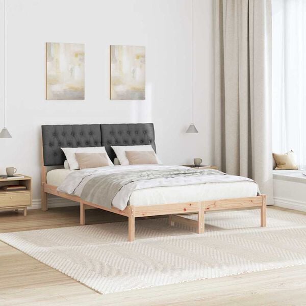 vidaXL Bed Frame with Upholstered Headboard Brown 135 x 190 cm