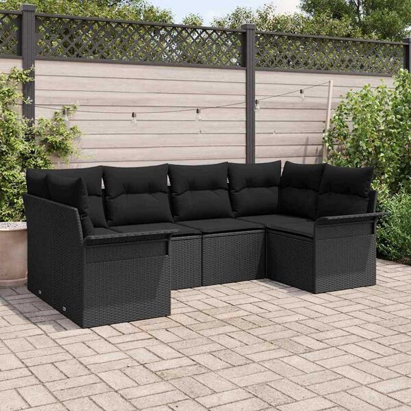 vidaXL Garden Sofa Set with Cushion 6 pcs Black Poly rattan