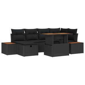 vidaXL Garden Sofa Set Height-Adjustable 7 pcs Black Poly Rattan