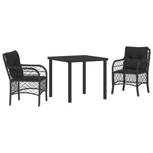 vidaXL Garden Dining Set 3 pcs Black Poly Rattan
