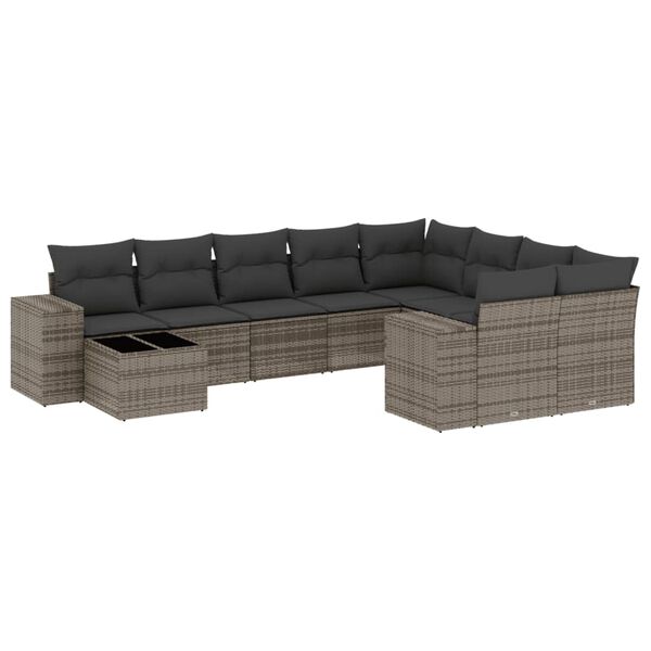 vidaXL 10 Piece Garden Sofa Set with Cushions Grey Poly Rattan