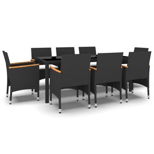 vidaXL 9 Piece Garden Dining Set Poly Rattan Black