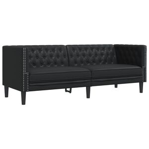 vidaXL Chesterfield Sofa 3-Seater Black Faux Leather