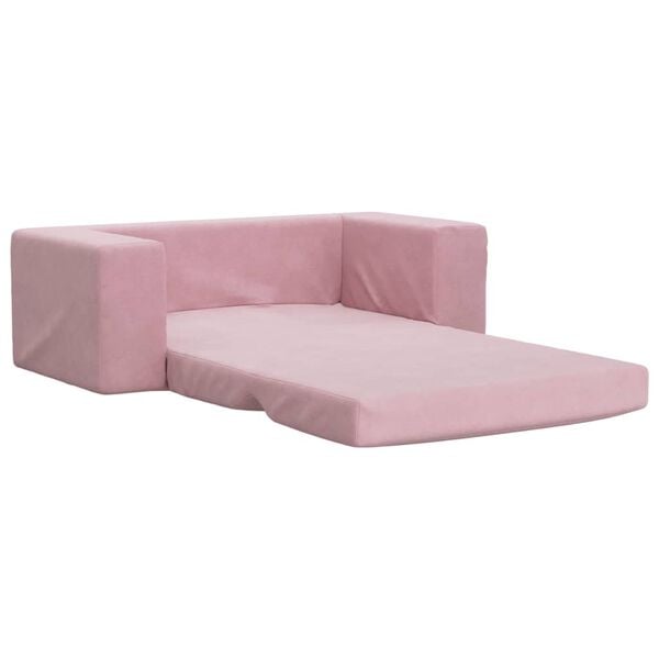 vidaXL Kids' Sofa Bed 2-Seater Pink Soft Plush