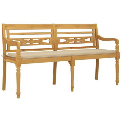 vidaXL Batavia Bench with Beige Cushion 150 cm Solid Wood Teak