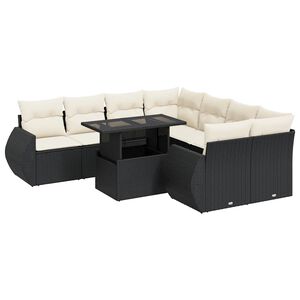 vidaXL 9 Piece Garden Sofa Set with Cushions Black Poly Rattan