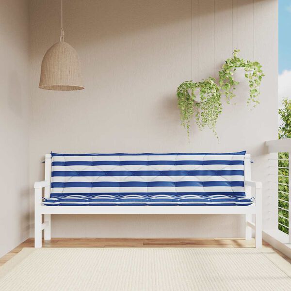 vidaXL Garden Bench Cushions 2pcs Blue&White Stripe 200x50x7cm Fabric