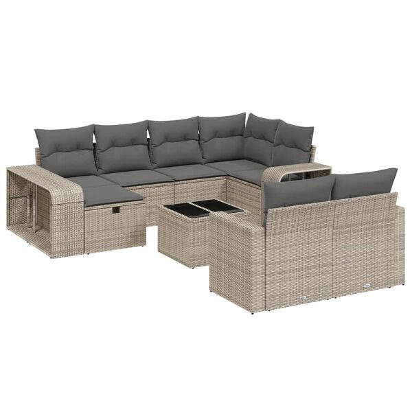 vidaXL 11 Piece Garden Sofa Set with Cushions Grey Poly Rattan