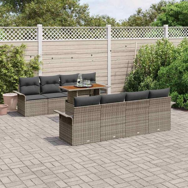 vidaXL Garden Sofa Set with Cushion 7 pcs Grey Poly Rattan