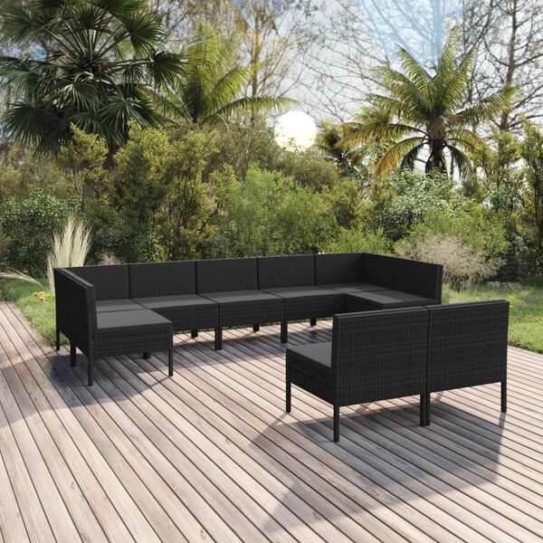 vidaXL 9 Piece Garden Lounge Set with Cushions Poly Rattan Black