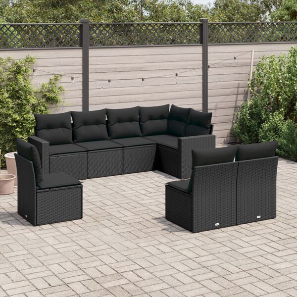 vidaXL 8 Piece Garden Sofa Set with Cushions Black Poly Rattan