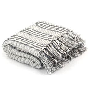 vidaXL Throw Cotton Stripes 125x150 cm Grey and White