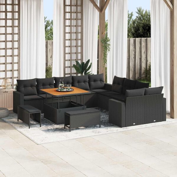 vidaXL Garden Sofa Set Height-Adjustable 13 pcs Black Poly Rattan