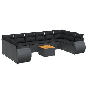 vidaXL 11 Piece Garden Sofa Set with Cushions Black Poly Rattan