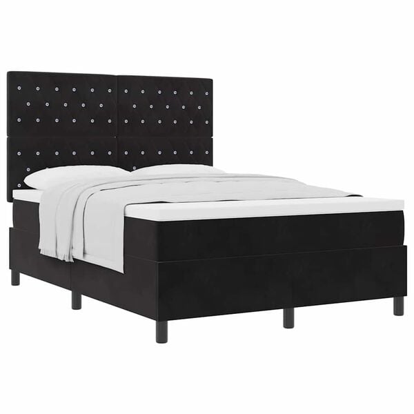 vidaXL Box Spring Bed Black and White 152 x 203 cm Velvet