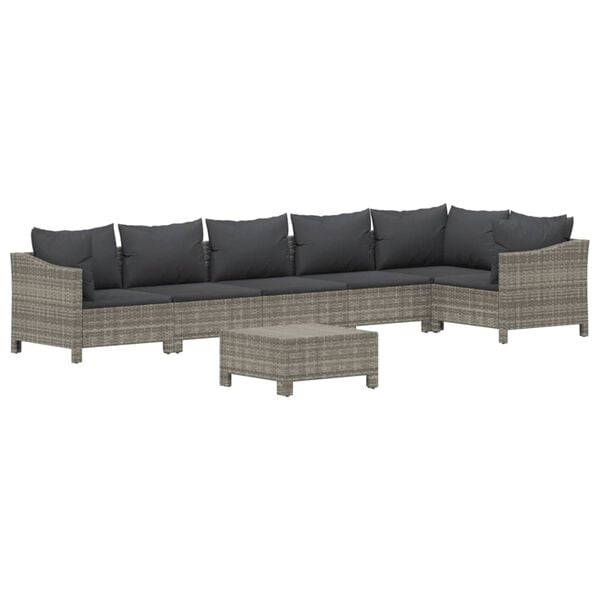 vidaXL 7 Piece Garden Lounge Set with Cushions Grey Poly Rattan