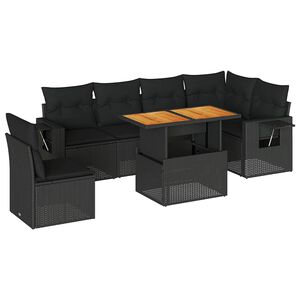 vidaXL 7 Piece Garden Sofa Set with Cushions Black Poly Rattan