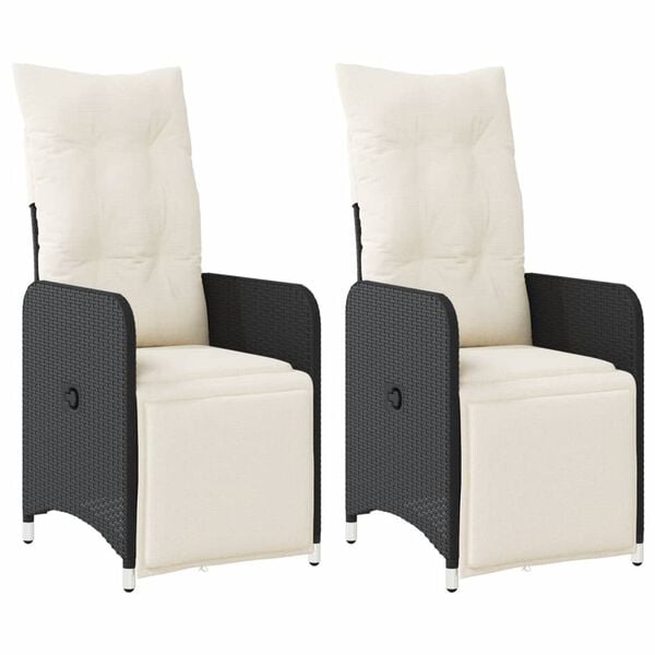vidaXL Reclining Garden Chairs 2 pcs with Cushions Black Poly Rattan