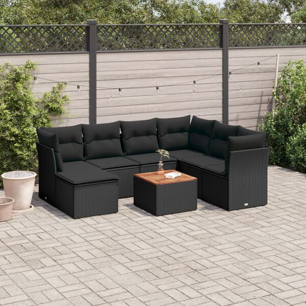 vidaXL 8 Piece Garden Sofa Set with Cushions Black Poly Rattan