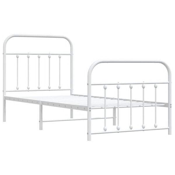 vidaXL Metal Bed Frame without Mattress with Footboard White 90x190cm