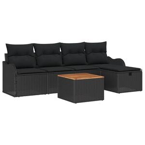 vidaXL Garden Sofa Set with Cushion 6 pcs Black Poly Rattan