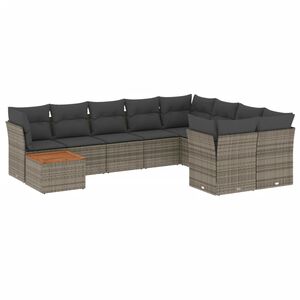 vidaXL 10 Piece Garden Sofa Set with Cushions Grey Poly Rattan