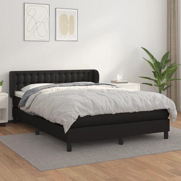 vidaXL Box Spring Bed with Mattress Black 153x203 cm Queen Size Faux Leather