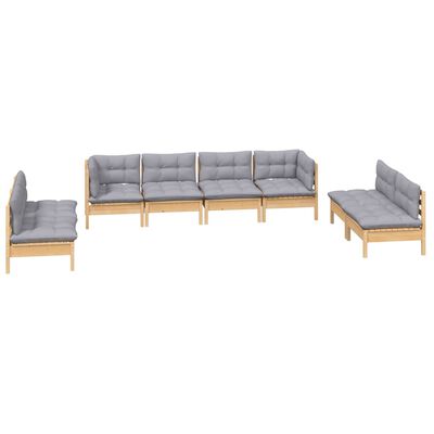 vidaXL 8 Piece Garden Lounge Set with Grey Cushions Solid Pinewood