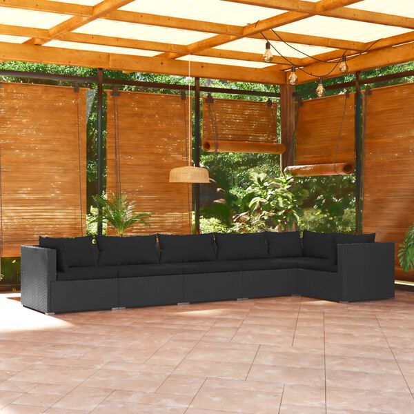 vidaXL 6 Piece Garden Lounge Set with Cushions Poly Rattan Black