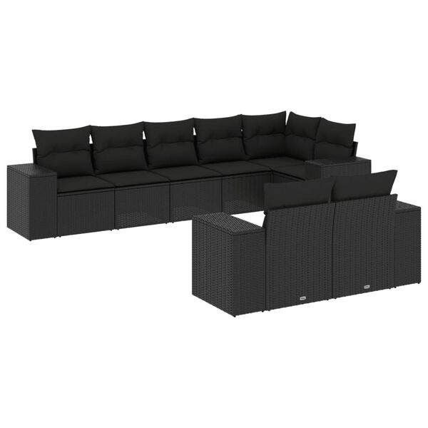 vidaXL 8 Piece Garden Sofa Set with Cushions Black Poly Rattan