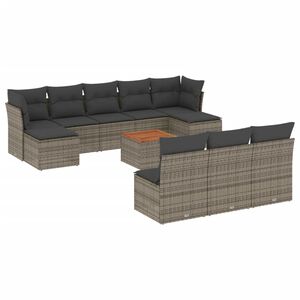 vidaXL 11 Piece Garden Sofa Set with Cushions Grey Poly Rattan