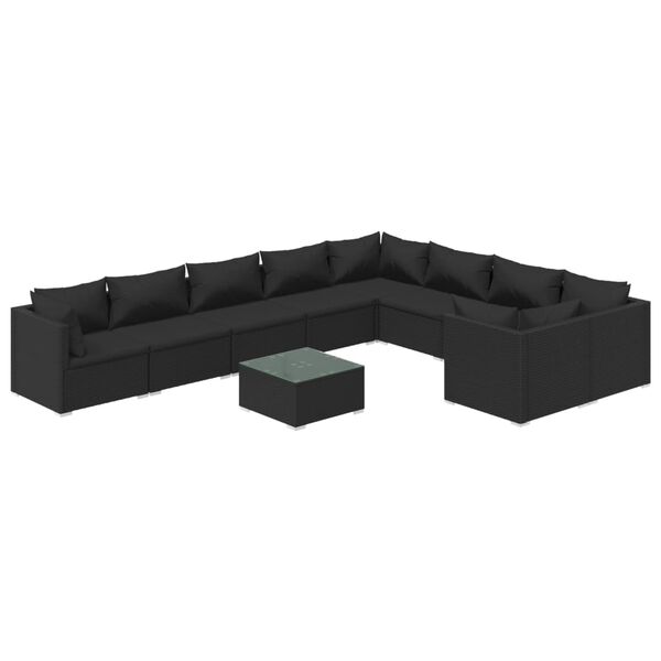 vidaXL 10 Piece Garden Lounge Set with Cushions Poly Rattan Black