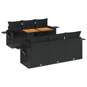 vidaXL 7 Piece Garden Sofa Set with Cushions Black Poly Rattan