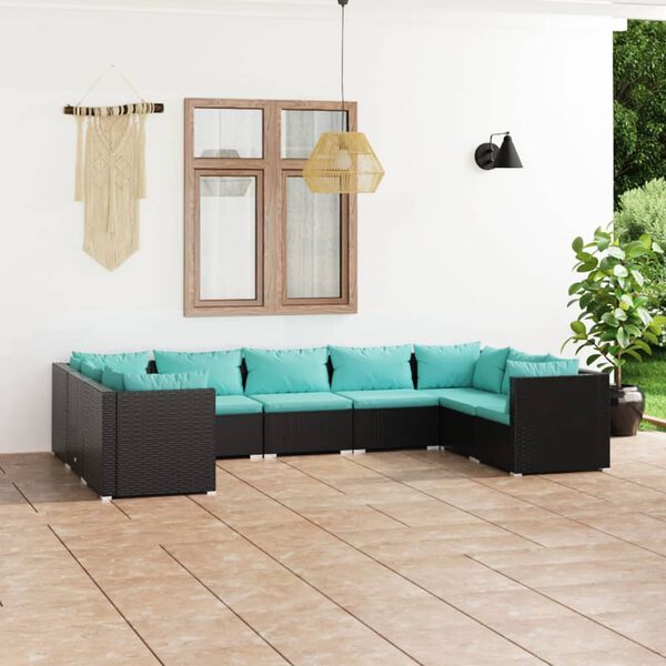 vidaXL 9 Piece Garden Lounge Set with Cushions Poly Rattan Black