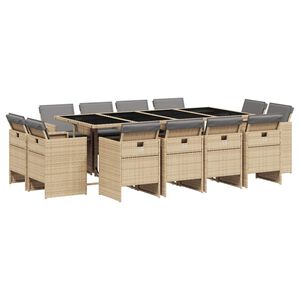 vidaXL 13 Piece Garden Dining Set with Cushions Mix Beige Poly Rattan