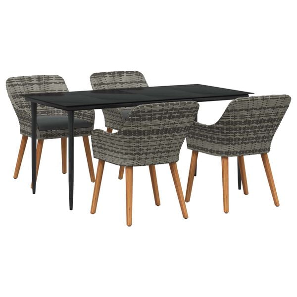 vidaXL Garden Dining Set with Cushion 5 pcs Grey Poly Rattan