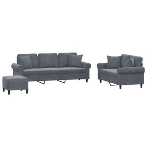 vidaXL 3 Piece Sofa Set with Pillows Dark Grey Velvet