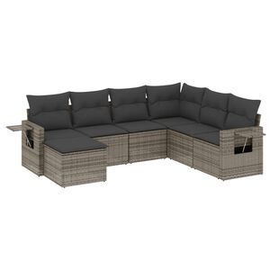 vidaXL 7 Piece Garden Sofa Set with Cushions Grey Poly Rattan
