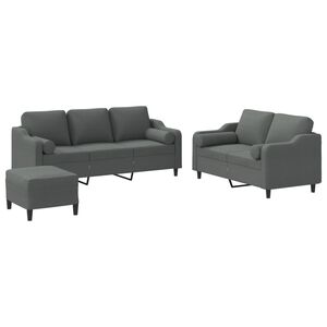 vidaXL 3 Piece Sofa Set with Pillows Dark Grey Fabric
