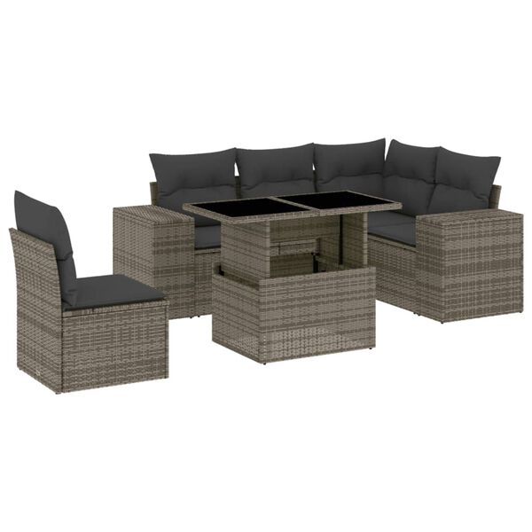 vidaXL 6 Piece Garden Sofa Set with Cushions Grey Poly Rattan