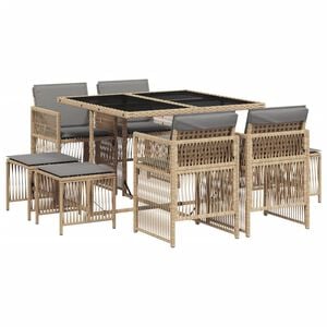 vidaXL 9 Piece Garden Dining Set with Cushions Mix Beige Poly Rattan
