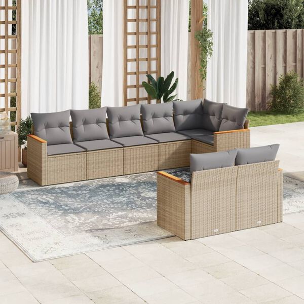 vidaXL 8 Piece Garden Sofa Set with Cushions Mix Beige Poly Rattan
