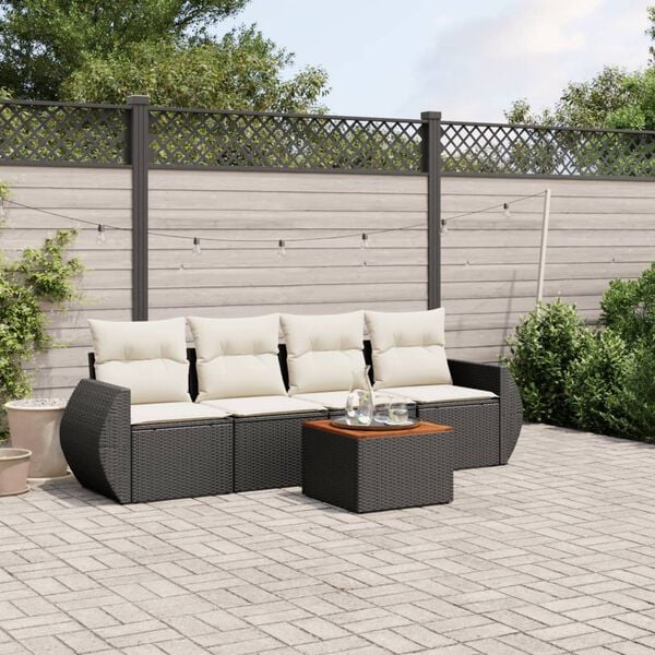 vidaXL 5 Piece Garden Sofa Set with Cushions Black Poly Rattan