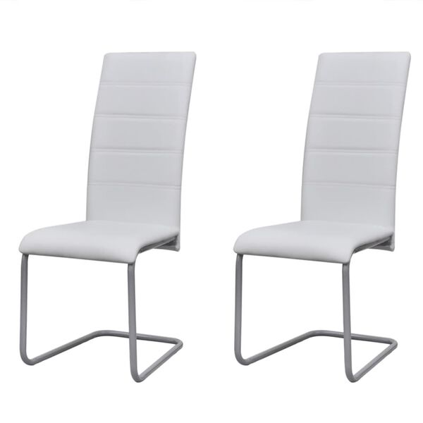 vidaXL Cantilever Dining Chairs 2 pcs White Faux Leather