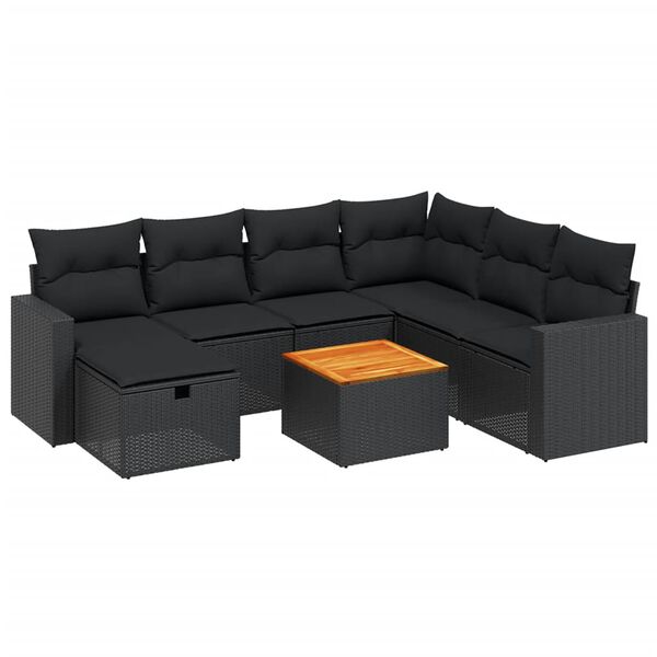 vidaXL 8 Piece Garden Sofa Set with Cushions Black Poly Rattan