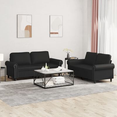 vidaXL 2 Piece Sofa Set with Cushions Black Faux Leather