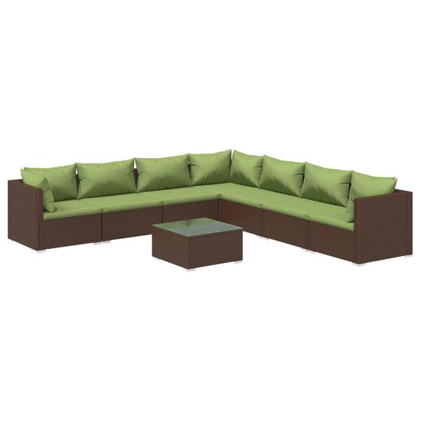 vidaXL 8 Piece Garden Lounge Set with Cushions Poly Rattan Brown