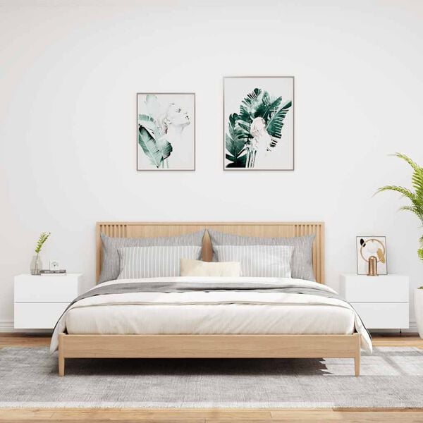 vidaXL Wall-mounted Bedside Cabinets with LED Lights 2 pcs White