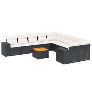 vidaXL 11 Piece Garden Sofa Set with Cushions Black Poly Rattan