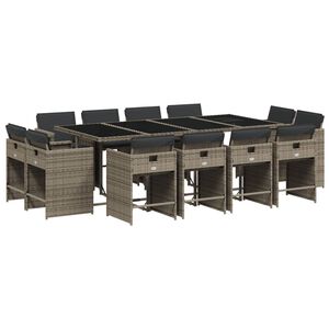 vidaXL 13 Piece Garden Dining Set with Cushions Grey Poly Rattan